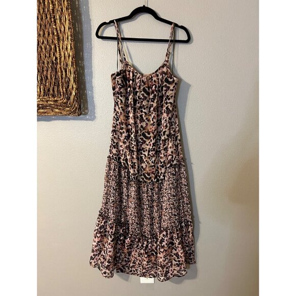 Lipsy London Slip Maxi Dress 14 Brown Black Pink Tiered Cottage Relaxed NWT NEW - Picture 6 of 6